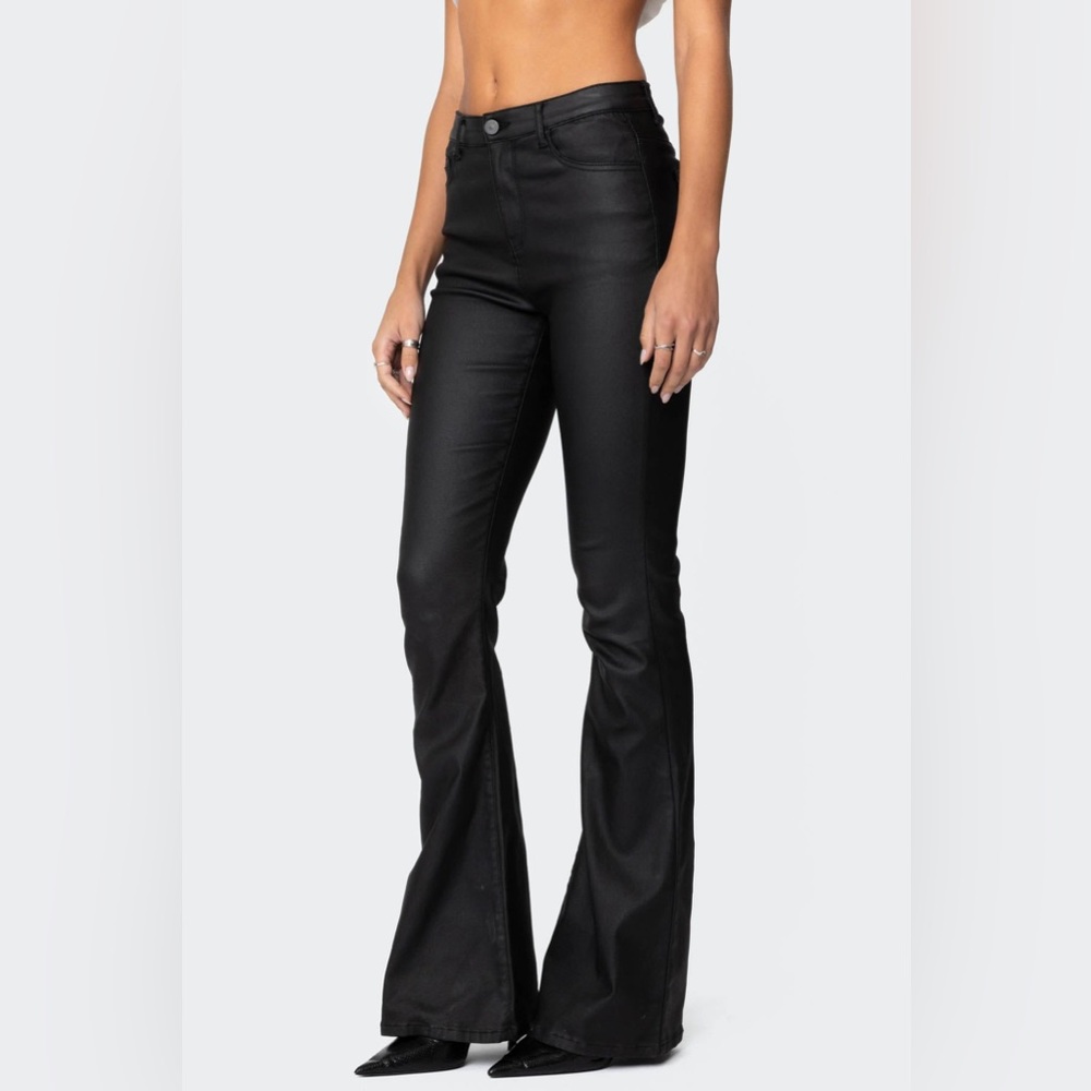 Edikted Luna Faux Leather Flare Jeans